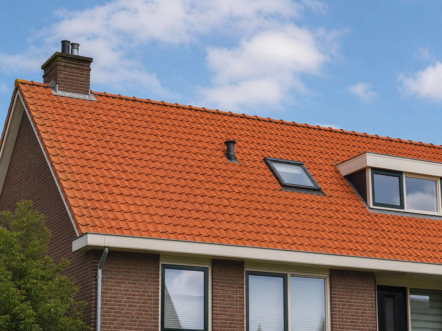 Rood pannendak met dakraam en dakkapel na renovatie